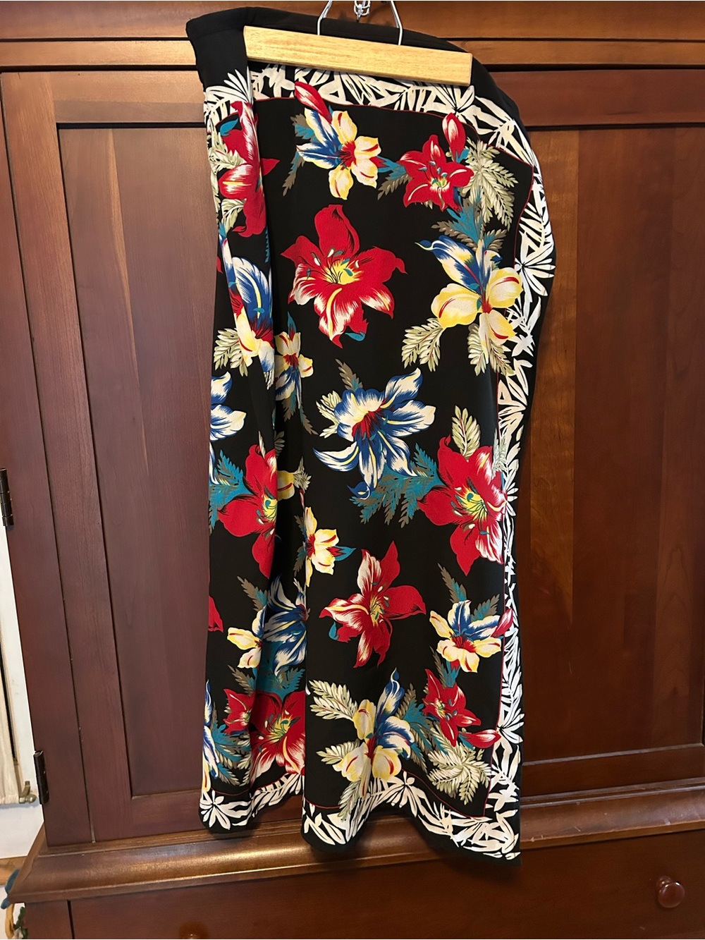 Floral Black A-Line Maxi Skirt - Red & Blue Bloom